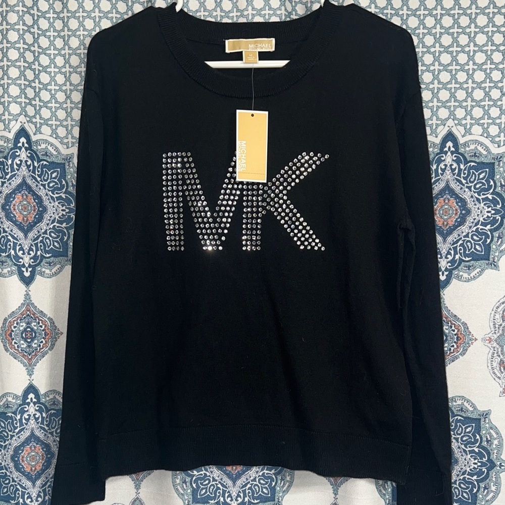 Michael Kors Black Sweater with Studded MK Logo